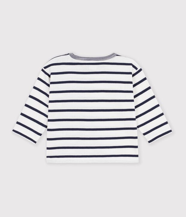 T-shirt a maniche lunghe in cotone a righe neonato. bianco/blu