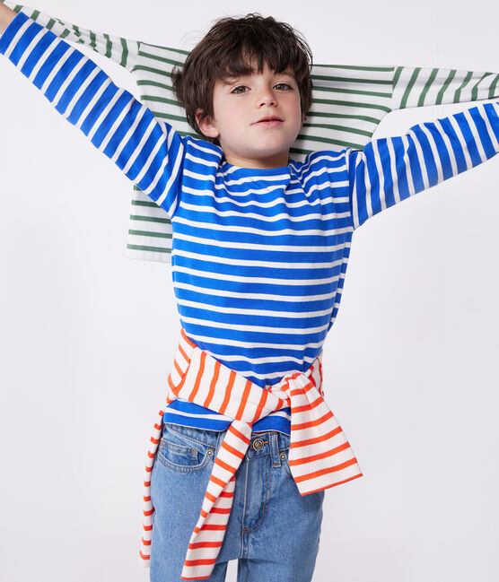 Maglia a righe a maniche lunghe in cotone unisex blu PERSE/bianco MARSHMALLOW