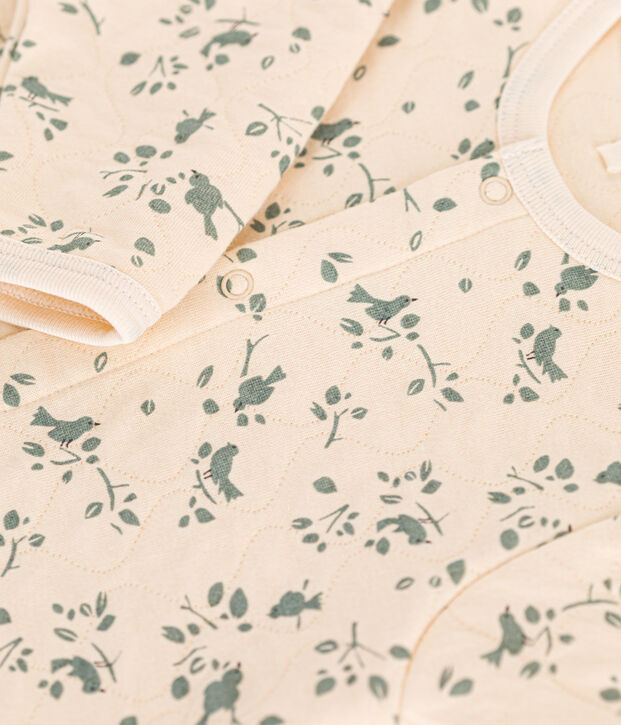 Tutina lunga in tubique trapuntato per beb&egrave; ecru/verde