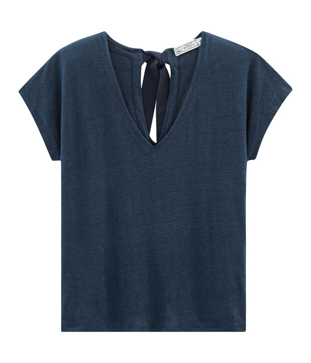 T-shirt maniche corte donna in lino blu