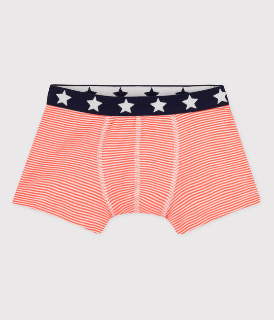 Boxer bambino in cotone arancione CORAL/bianco MARSHMALLOW