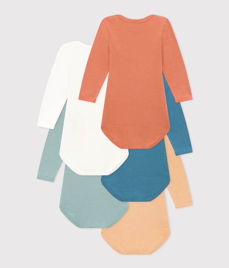 Confezione da 5 body beb&egrave; a maniche lunghe in cotone tinta unita multicolore