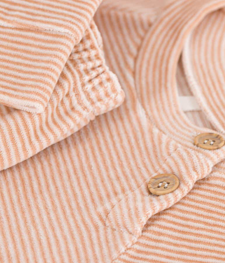 Completo 2 pezzi beb&egrave; in velluto di cotone beige/bianco