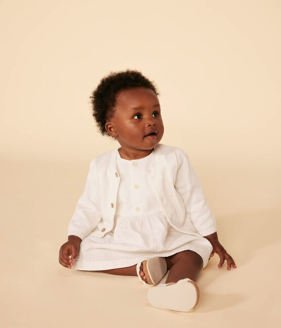 Cardigan bebè in tricot di cotone traforato bianco MARSHMALLOW