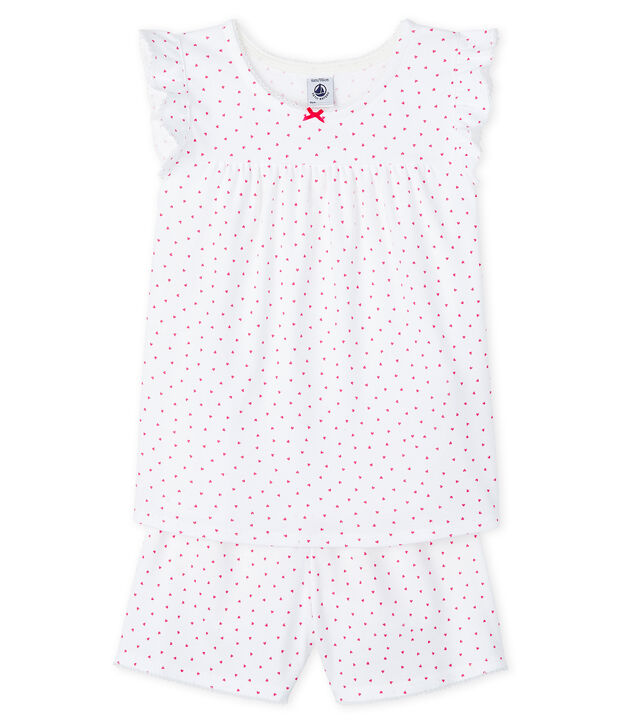 Pigiama corto rosa bambina a costine bianco/rosa