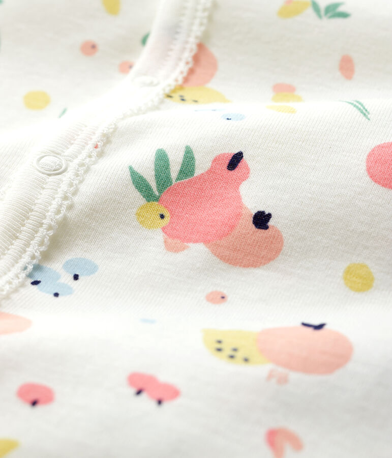 Tutina con piedi staccabili beb&egrave; femmina in cotone bianco MARSHMALLOW/bianco MULTICO