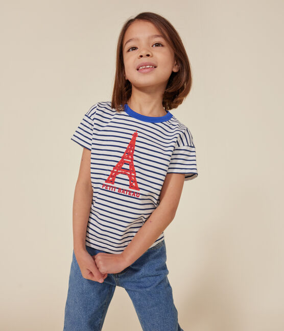 T-shirt a maniche corte in jersey bambino bianco MARSHMALLOW/blu MEDIEVAL