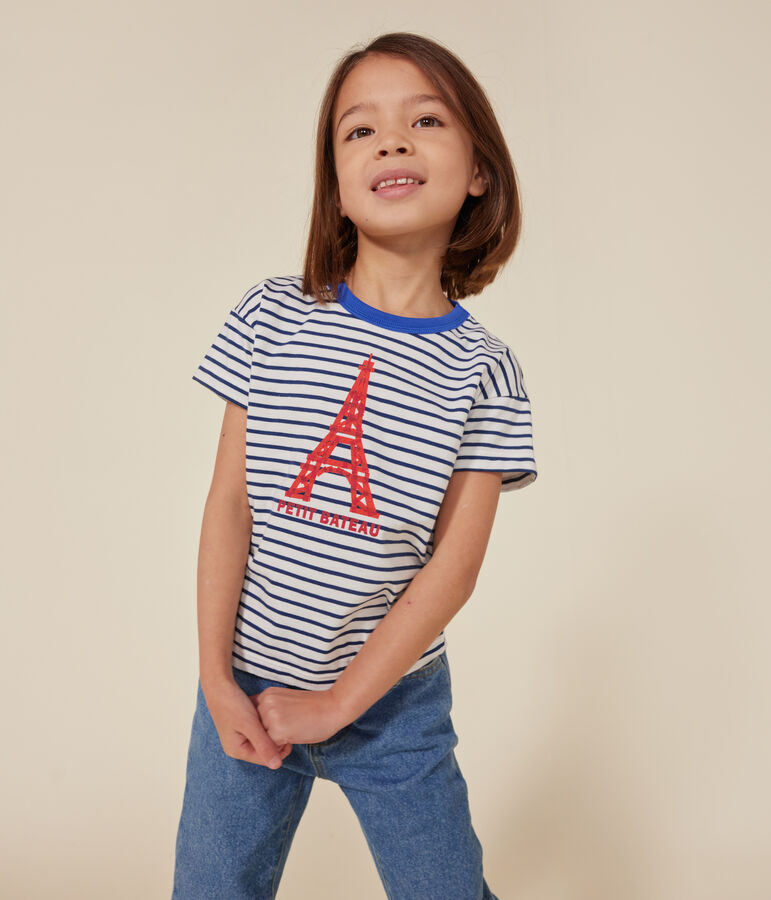 T-shirt a maniche corte in jersey bambino bianco/blu