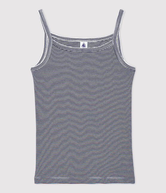 Canottiera con spalline L'ICONIQUE in cotone donna blu SMOKING/bianco MARSHMALLOW