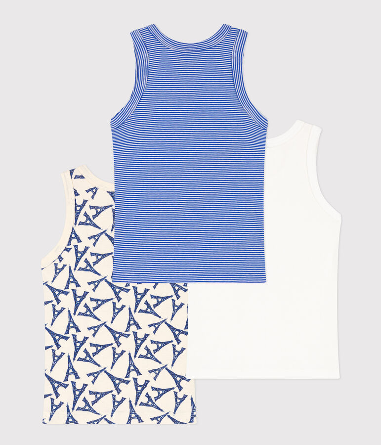 Confezione da 3 canottiere bambino in cotone motivo Parigi multicolore