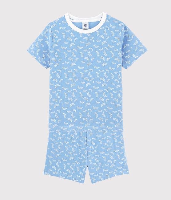 Pigiama corto fantasia banane bambino-bambina in cotone blu EDNA/bianco MARSHMALLOW