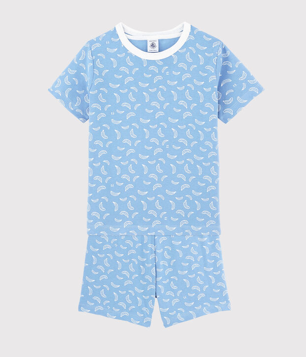Pigiama corto fantasia banane bambino-bambina in cotone blu/bianco