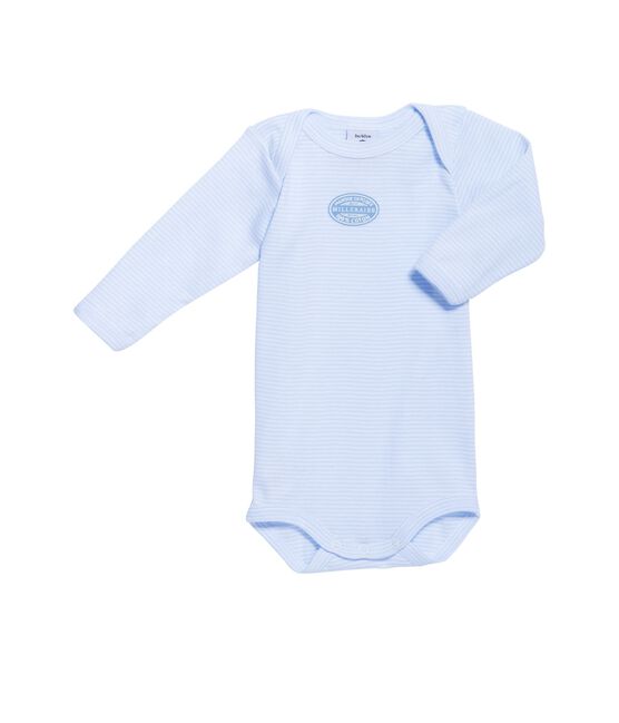 Body bebé bambino maniche lunghe millerighe blu FRAICHEUR/bianco ECUME