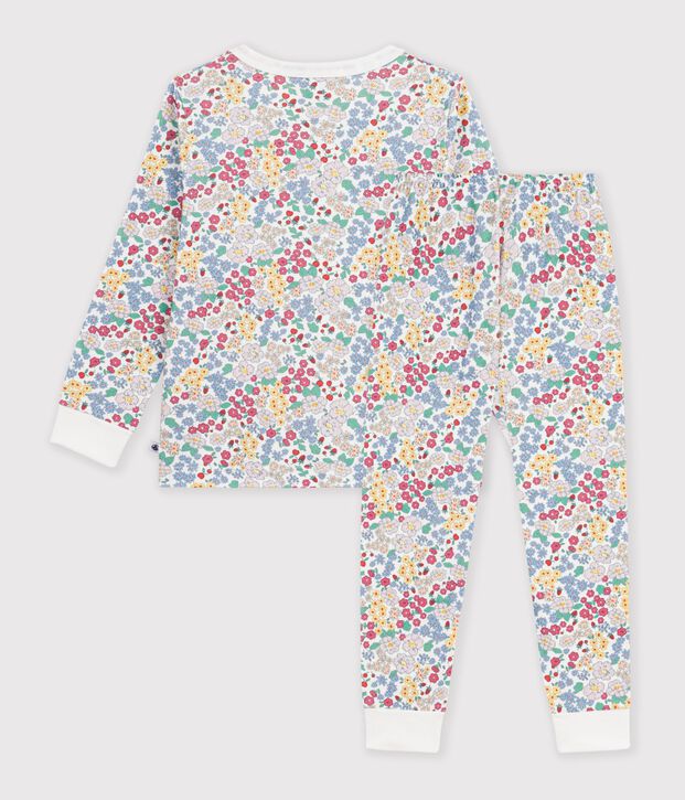 Pigiama in cotone a fiori bambina bianco/multicolore