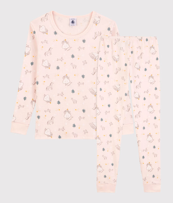 Pigiama snugfit bambina fantasia principesse in cotone rosa FLEUR/bianco MULTICO