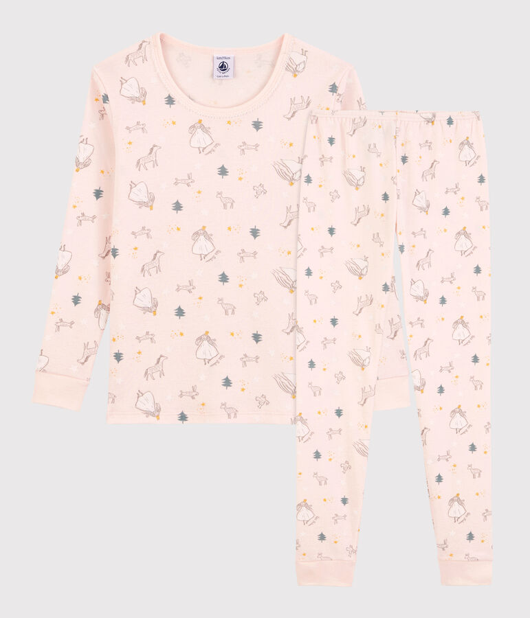 Pigiama snugfit bambina fantasia principesse in cotone rosa FLEUR/bianco MULTICO