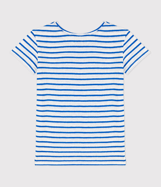 T-shirt TAGLIO REGULAR in cotone e lino Donna bianco MARSHMALLOW/blu DELFT