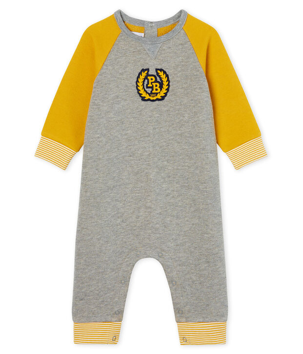 Tutina lunga da beb&egrave; maschio in molleton grigio/giallo