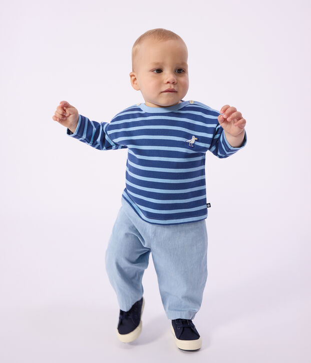 Marini&egrave;re in cotone con stemma a gabbiano neonato blu/blu
