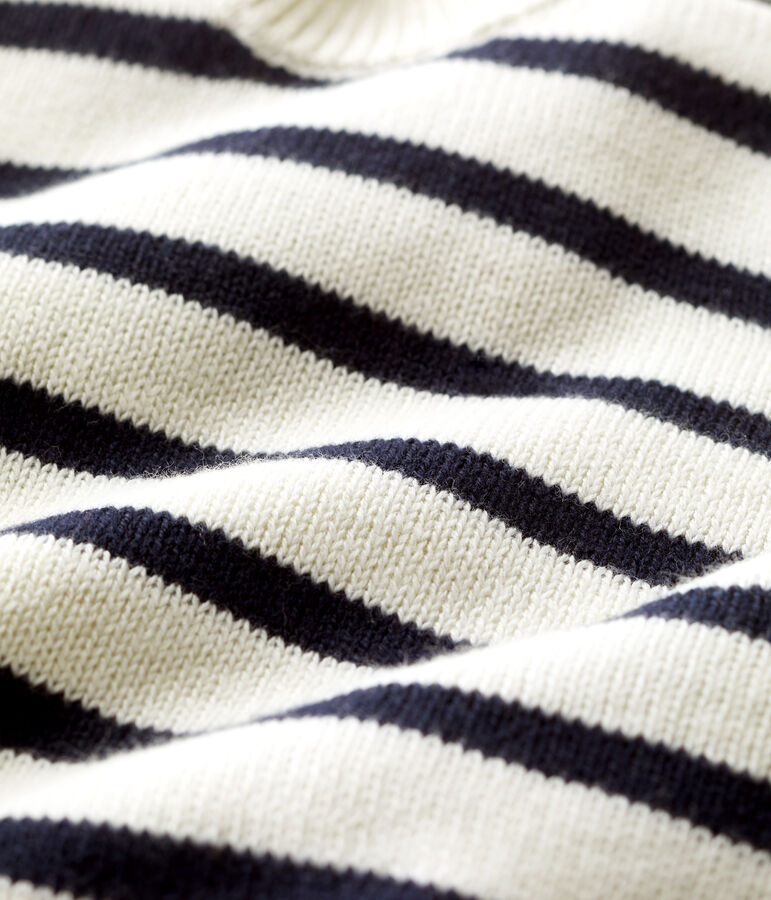 Pullover in lana e cotone beb&egrave;. bianco MARSHMALLOW/blu SMOKING