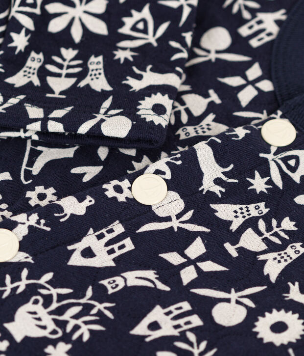 Cardigan in tubique trapuntato con stampa per beb&egrave; blu/ecru