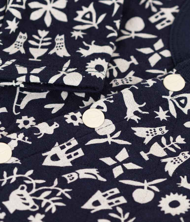 Cardigan in tubique trapuntato con stampa per beb&egrave; blu/ecru