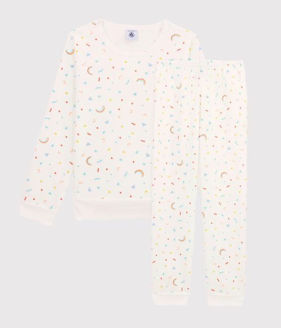 Pigiama fantasia coriandoli bambina in molleton bianco MARSHMALLOW/bianco MULTICO