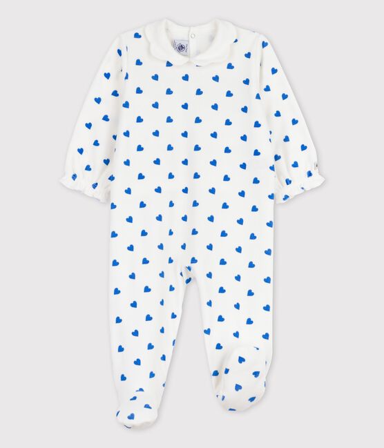Tutina pigiama a cuoricini blu bebè in ciniglia bianco MARSHMALLOW/blu BRASIER
