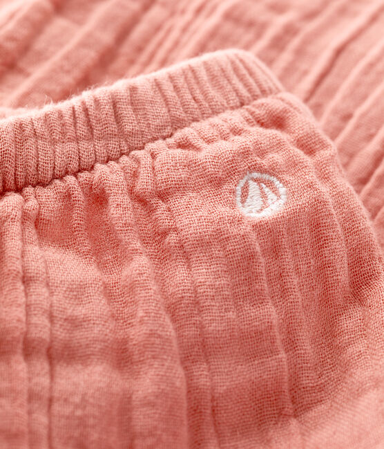 Pantaloni bebè in garza di cotone biologico rosa PAPAYE