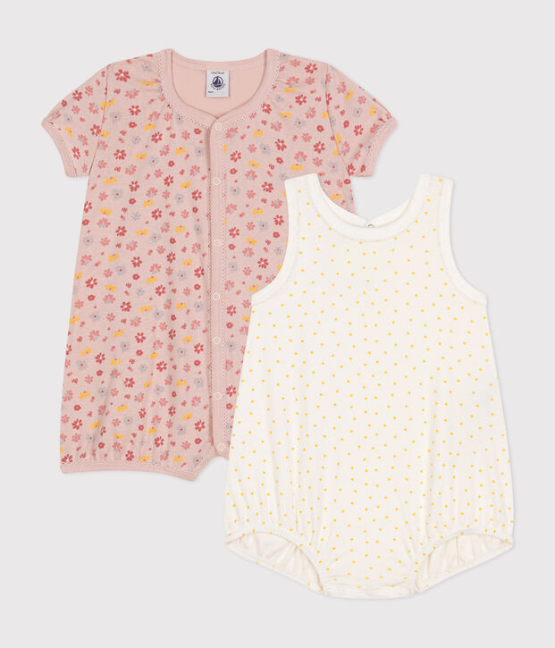 Set di 2 tutine corte beb&egrave; in cotone multicolore