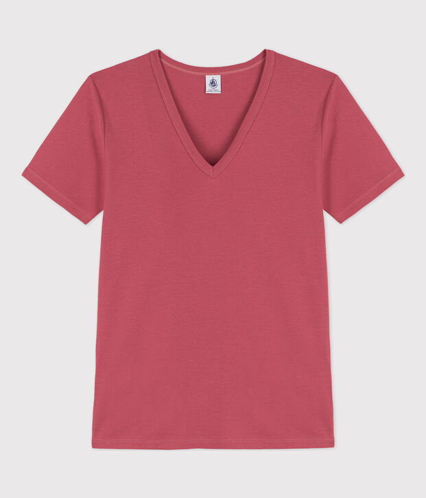 T-shirt L'ICONIQUE scollo a V in cotone donna rosa