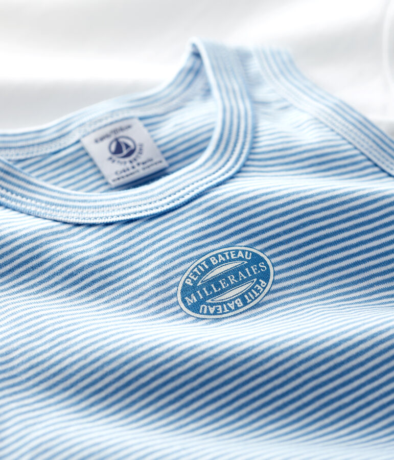 Confezione da 2 canottiere millerighe blu bambino in cotone biologico variante 1