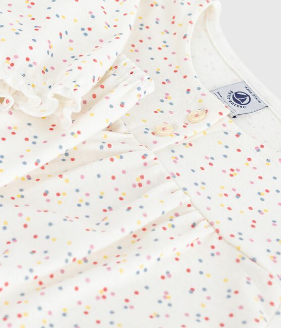 Pigiama in cotone con stampa a pois bambina bianco MARSHMALLOW/bianco MULTICO