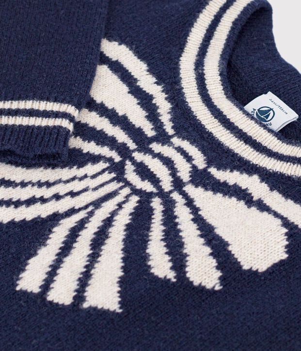 Pullover in misto lana e cotone con fantasia a fiocchi bambino blu/beige