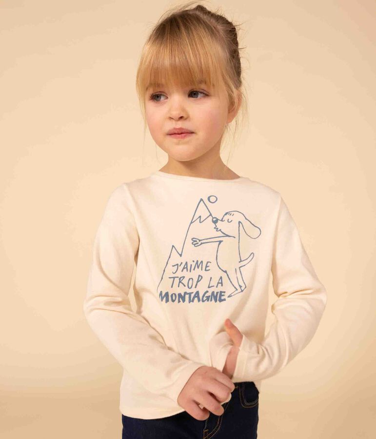 T-shirt maniche lunghe in cotone bambina ecru AVALANCHE