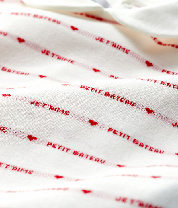 Tutina pigiama Petit Bateau Je T'aime beb&egrave; femmina in jacquard bianco/rosso