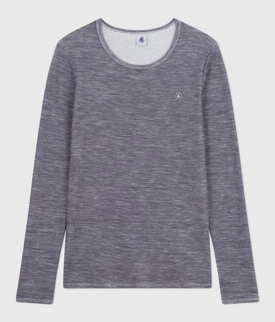 T-shirt a maniche lunghe in misto lana e cotone a righe donna blu SOIR/ MARSHMALLOW