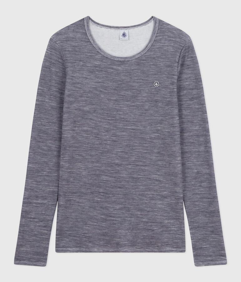 T-shirt a maniche lunghe in misto lana e cotone a righe donna blu/bianco