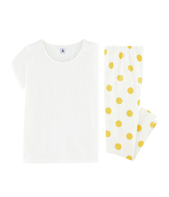 Pigiama ragazza a costine bianco MARSHMALLOW/giallo BLE