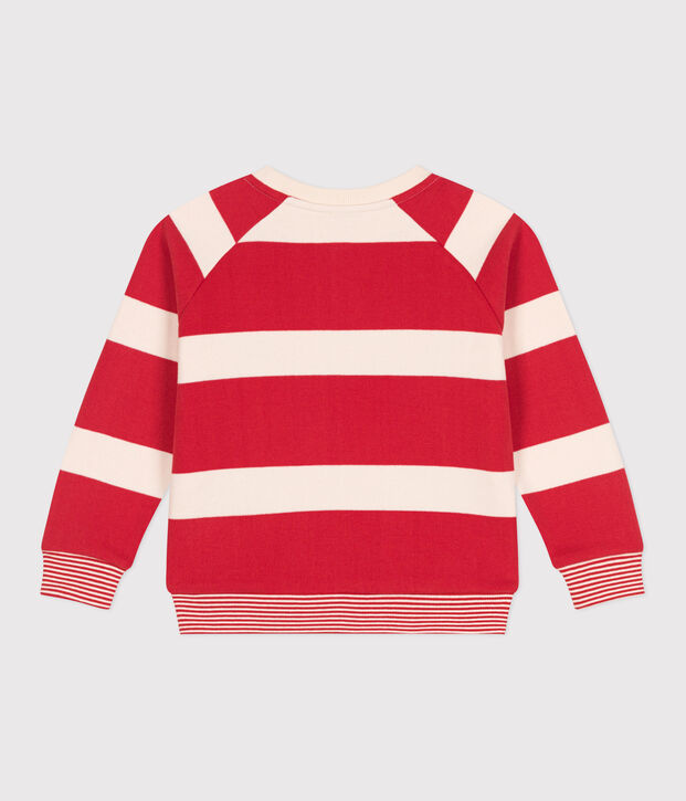 Felpa bambino unisex in cotone a righe rosso/ecru