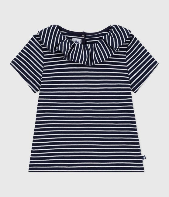 T-shirt a maniche corte a righe bambina blu SMOKING/bianco MARSHMALLOW