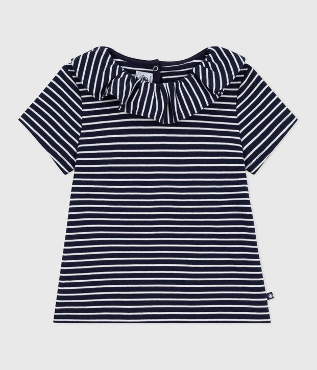 T-shirt a maniche corte a righe bambina blu/bianco