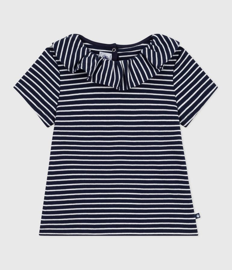T-shirt a maniche corte a righe bambina blu/bianco