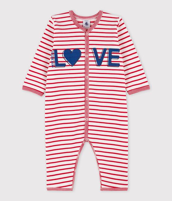 Tutina bebè senza piedi bebè in molleton bianco MARSHMALLOW/rosso TERKUIT