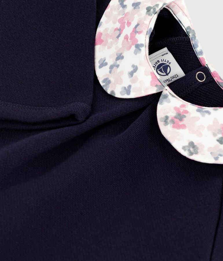 Felpa in cotone tinta unita con colletto stampato neonata blu