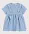 Vestitino da neonata in chambray a maniche corte ricamato con cuori. blu