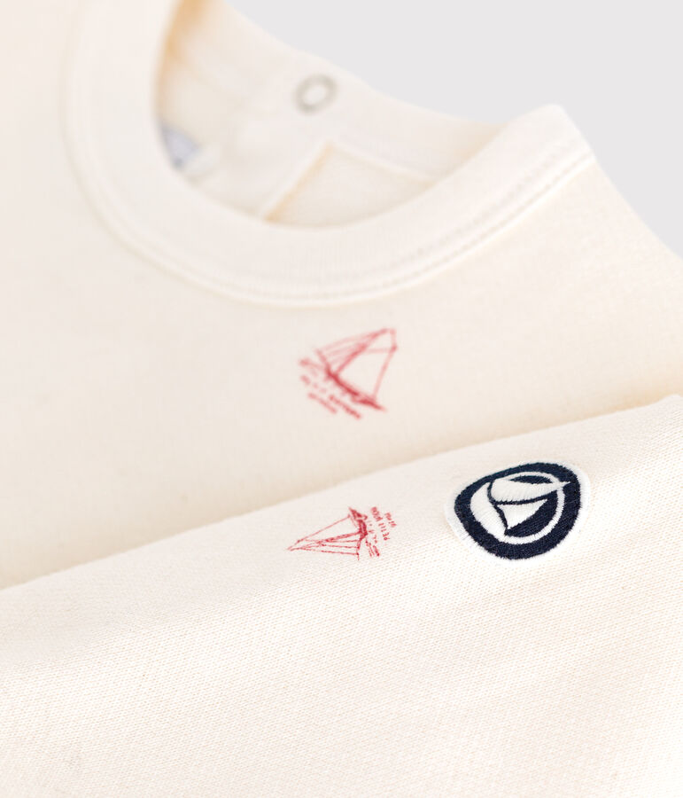 Felpa in cotone con stampa di barche vintage neonato ecru/rosso