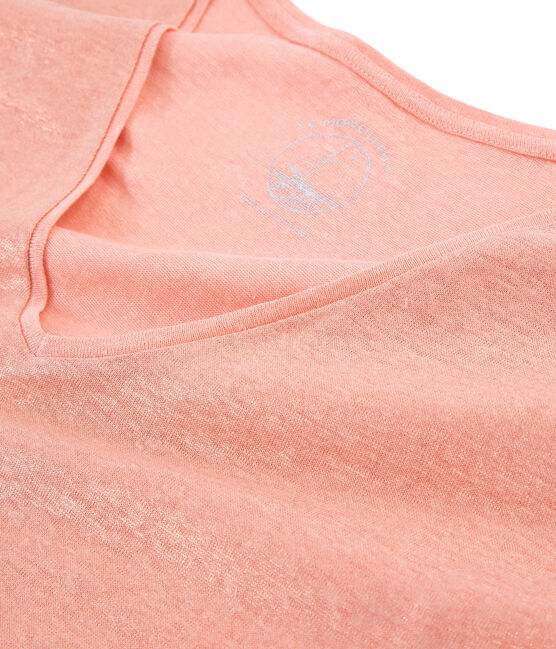 T-shirt maniche corte donna in lino cangiante rosa ROSAKO/rosa COPPER
