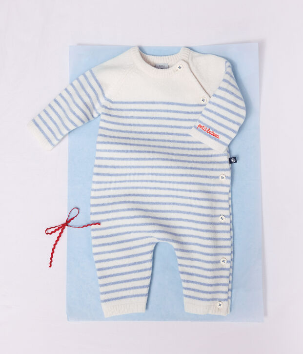 Tutina in maglia di misto lana e cotone a righe neonato blu/blu