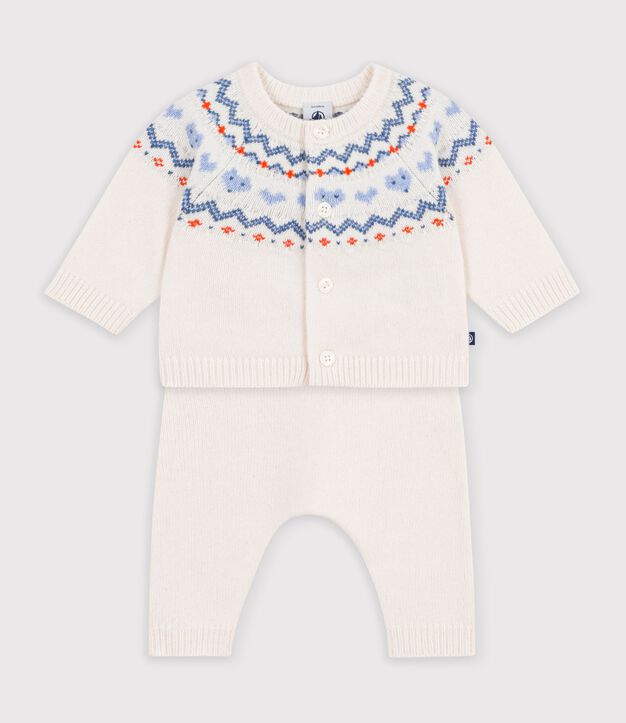 Completo in maglia jacquard fantasia neonato blu/blu